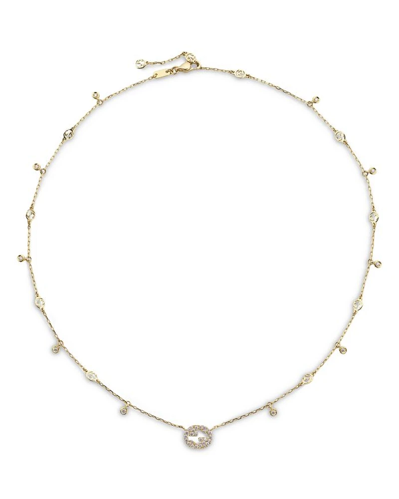 18K Gold Interlocking G Diamond Dangle Pendant Necklace