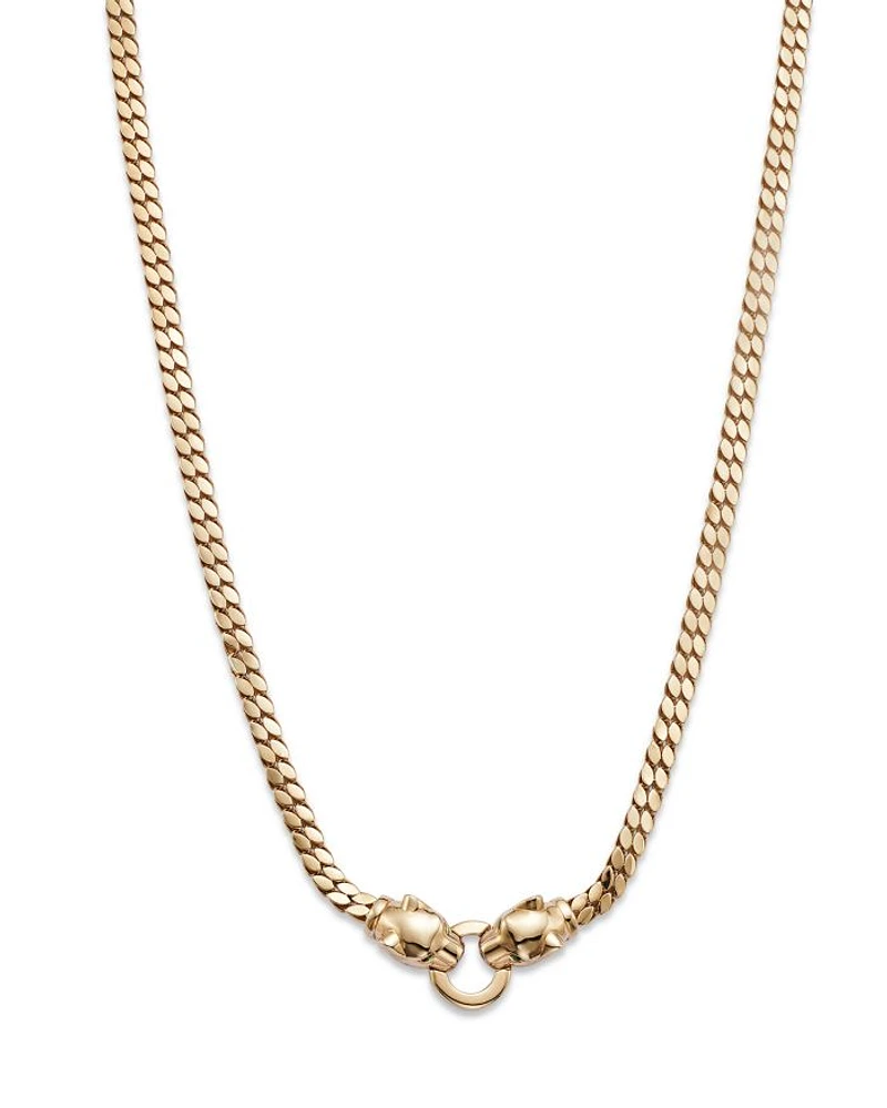 14K Yellow Gold Emerald Eye Panther Collar Necklace, 17"
