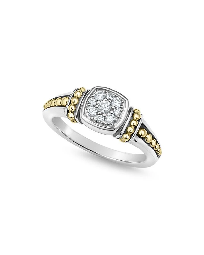 18K Yellow Gold & Sterling Silver Rittenhouse Diamond Cluster Caviar Bead Ring
