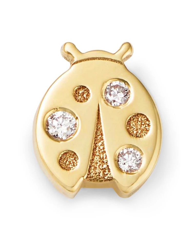 14K Yellow Gold Itty Bitty Symbols Diamond Accent Ladybug Single Stud Earrings