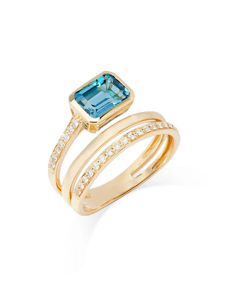 London Blue Topaz & Diamond Wrap Ring in 14K Yellow Gold