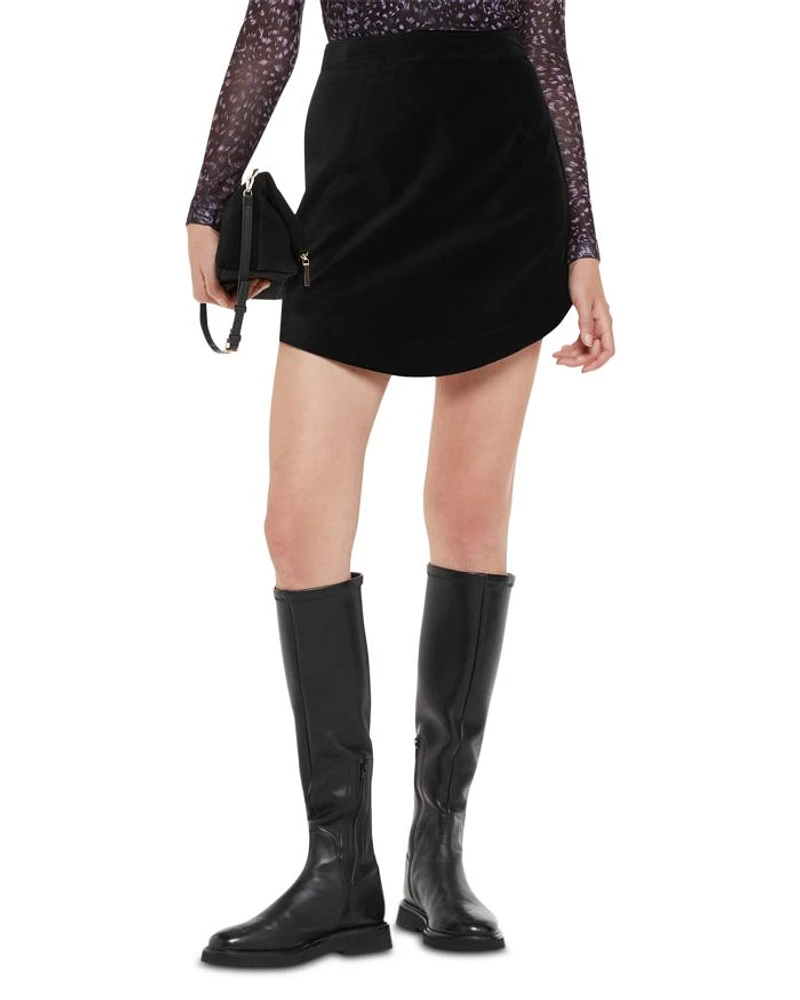 Velvet Curved Hem Mini Skirt
