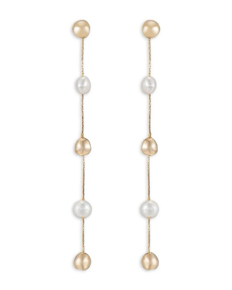 Bead & Cultured Freshwater Pearl Linear Drop Earrings in 18K Gold Plated