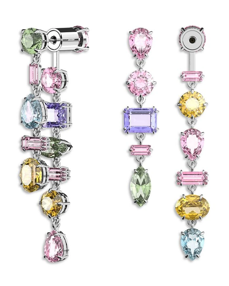 Gema Multicolor Mixed Cut Linear Front to Back Earrings in Rhodium Plated