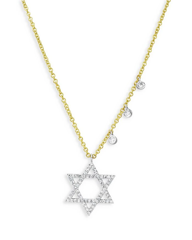 4K White & Yellow Gold Diamond Star of David Pendant Necklace, 18"