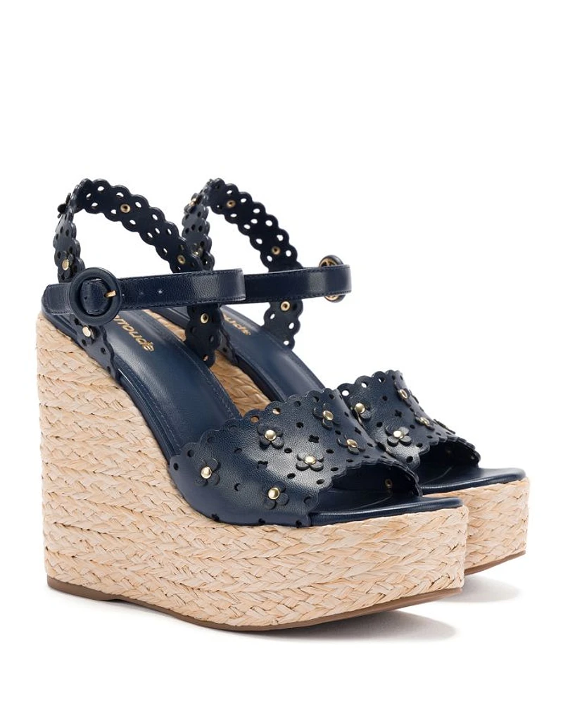 Women's Jasmine Flower Detail Espadrille Wedge Platform Sandals
