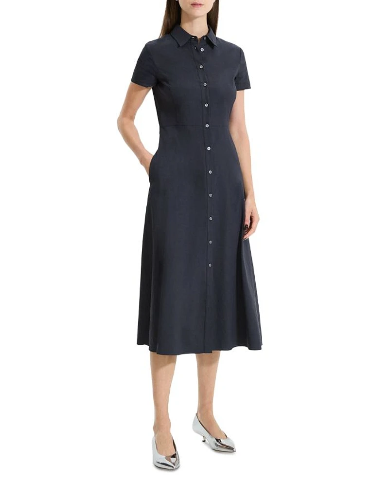 Linen Blend Short Sleeve Midi Dress