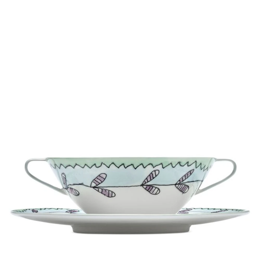 Marni Blossom Milk Soup Bowl with Handles & Saucer
