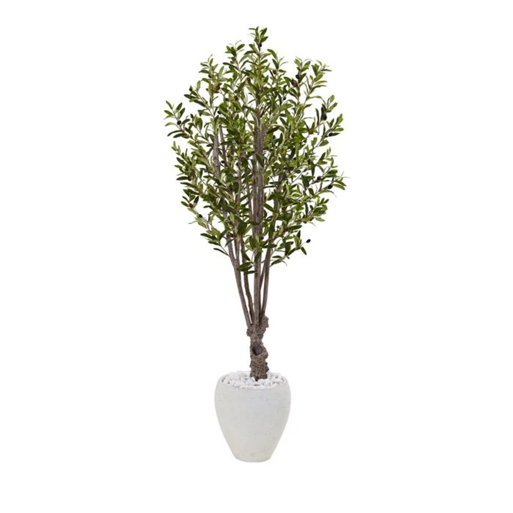 5ft. Olive Artificial Tree in White Oval Planter