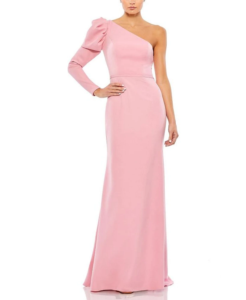 One Shoulder Puff Sleeve Gown