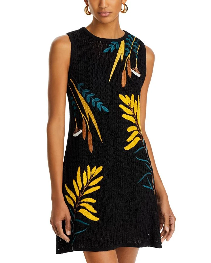 Embroidered Mini Sweater Dress