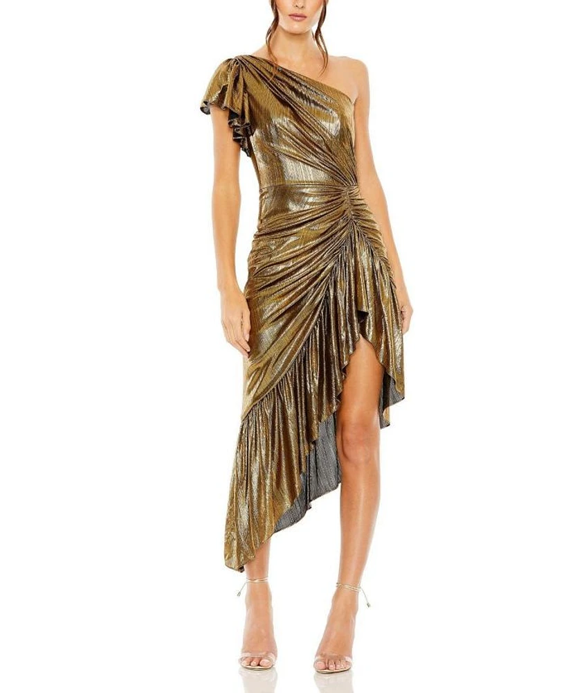 One Shoulder Flutter Sleeve High Low Dress