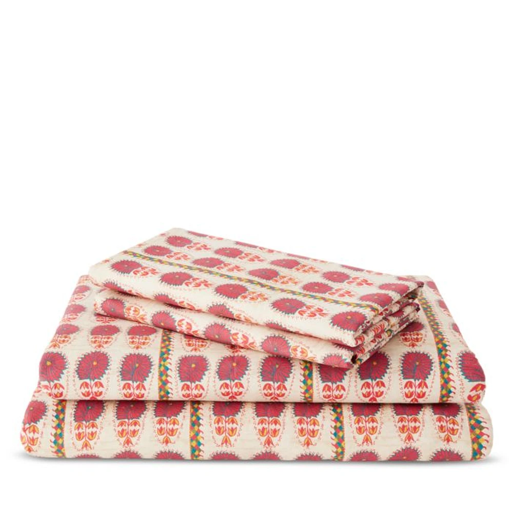 Fuchsia Daisy Suzani Sheet Set, Full/Queen