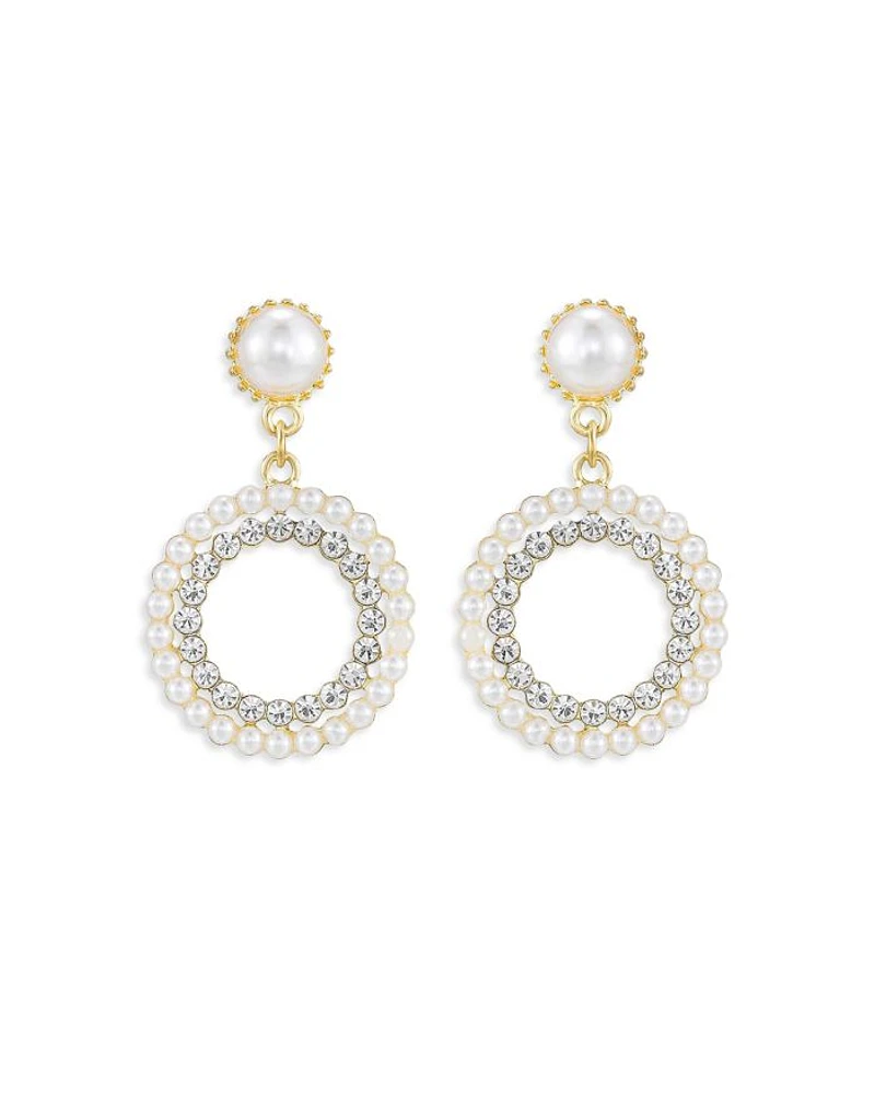 Mother May Crystal & Imitation Pearl Drop Earrings
