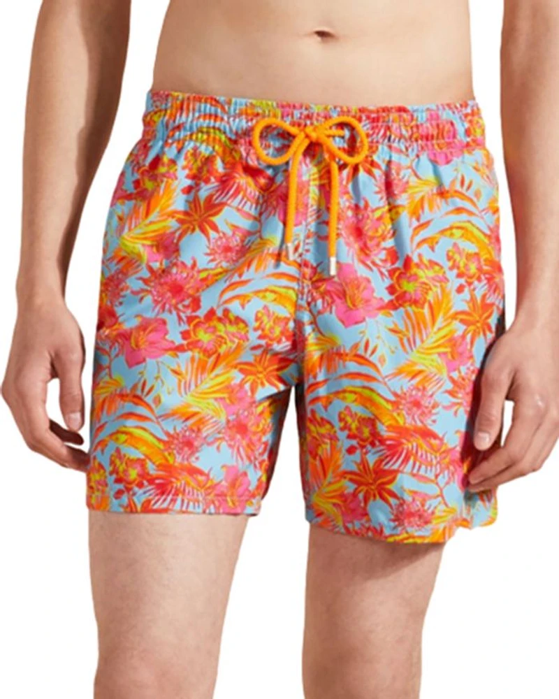 Moorea Tahiti Flowers Print 7" Swim Trunks