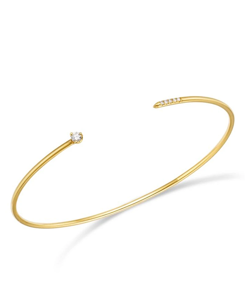 14K Yellow Gold Prong Diamonds Diamond Cuff Bangle Bracelet