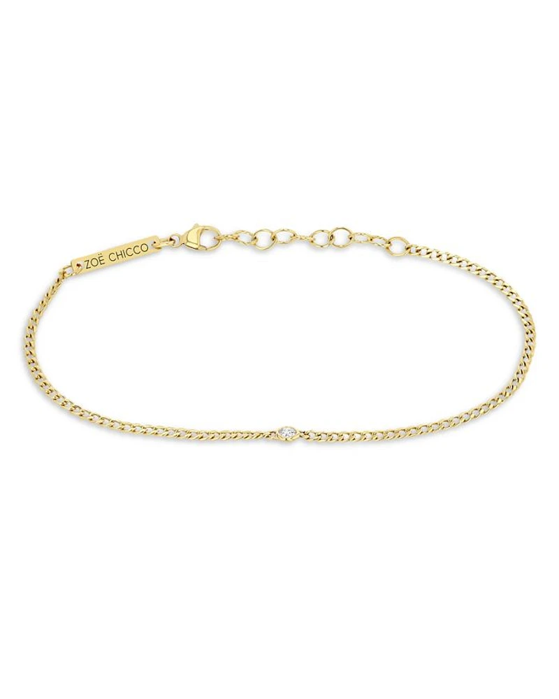 14K Yellow Gold Floating Diamonds Diamond Curb Link Bracelet