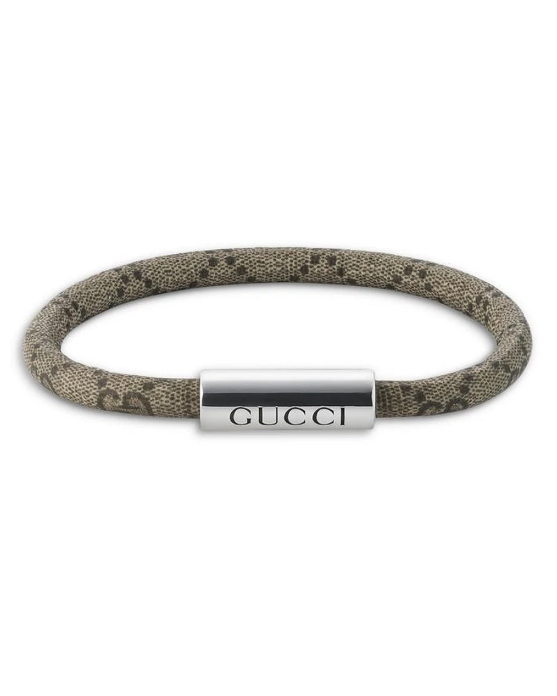 Sterling Silver Trademark Beige GG Supreme Leather Bracelet