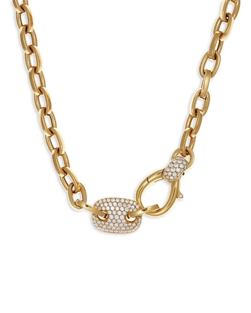 18K Yellow Gold Link Diamond Pave Station Necklace, 17" - Exclusive