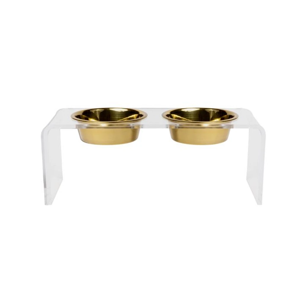 Medium Clear Double Bowl Pet Feeder