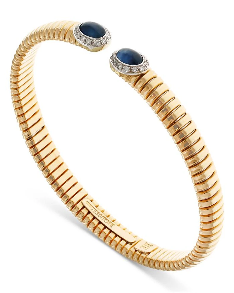 18K Yellow Gold Via Giardino Tubogas Domed Sapphire Cabochon & Diamond Bracelet