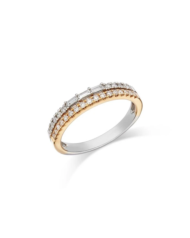 Diamond Round & Baguette Double Band in 14K White & Yellow Gold, 0.38 tcw