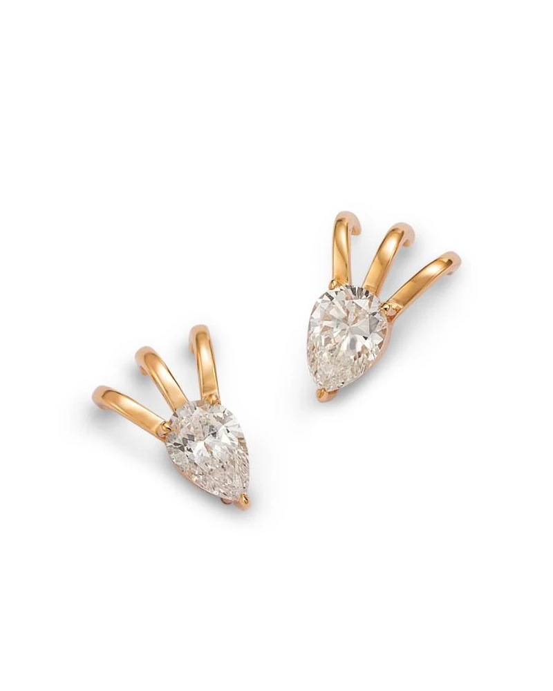 14K Yellow Gold Lab Grown Diamond Pear Triple Huggie Hoop Earrings