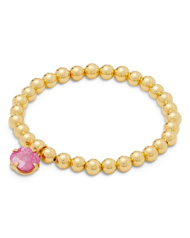 Pop Of Joy Pink Cubic Zirconia Charm Beaded Stretch Bracelet