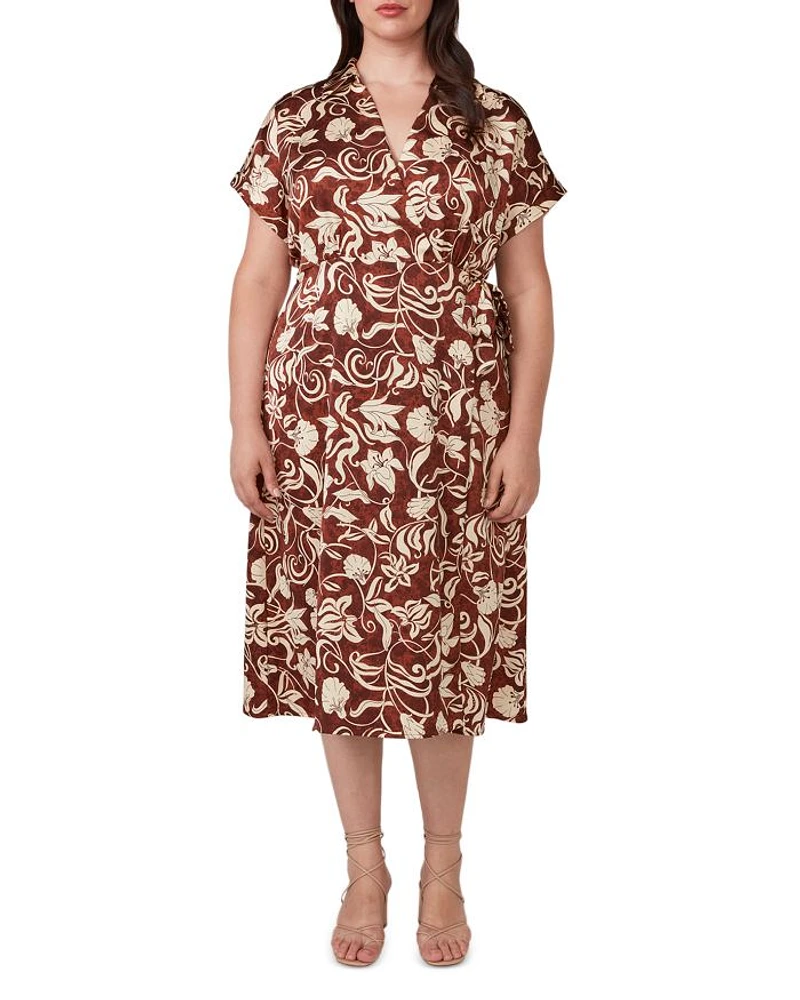 Solana Printed Faux Wrap Midi Dress