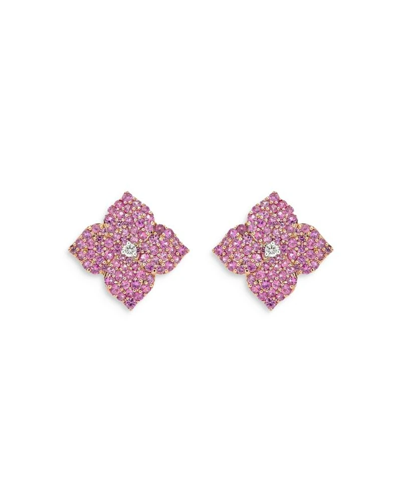 18K Rose Gold Large Fiore Earrings with Pink Sapphires and Diamonds