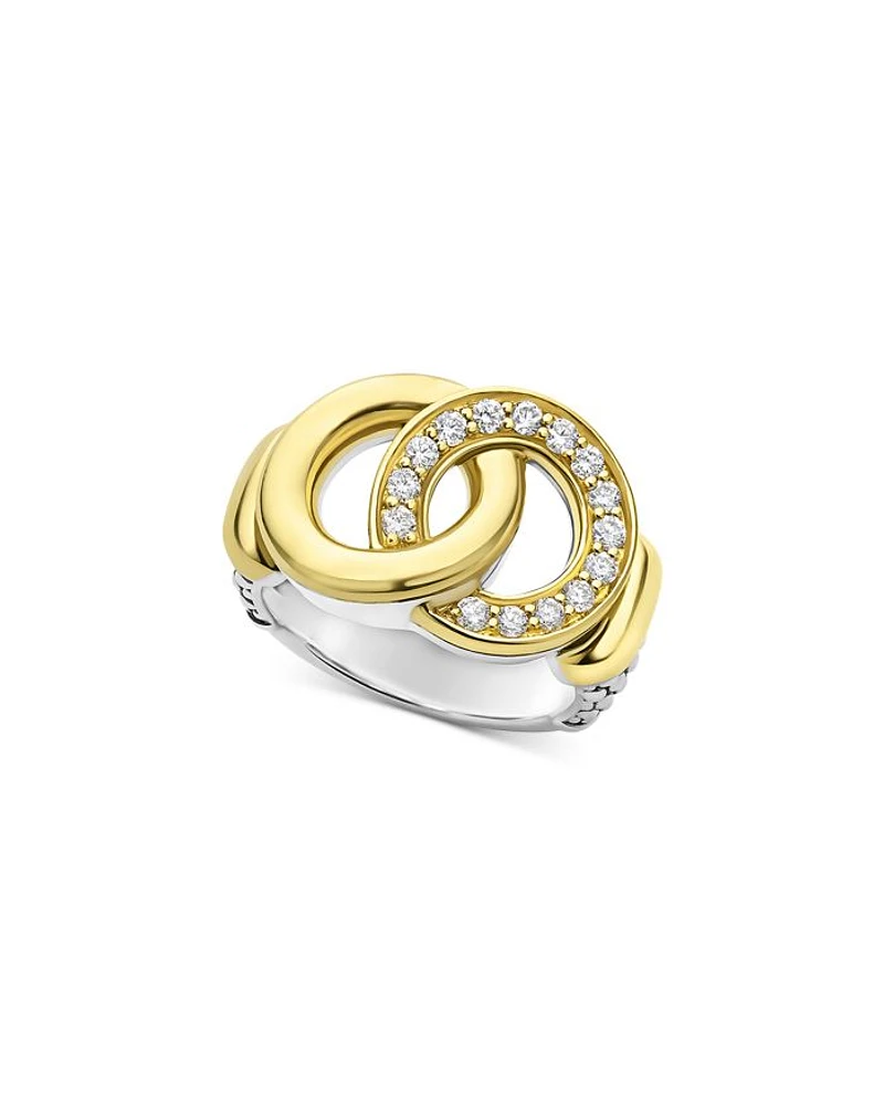 Two Tone Interlocking Diamond Statement Ring, 0.34 tcw