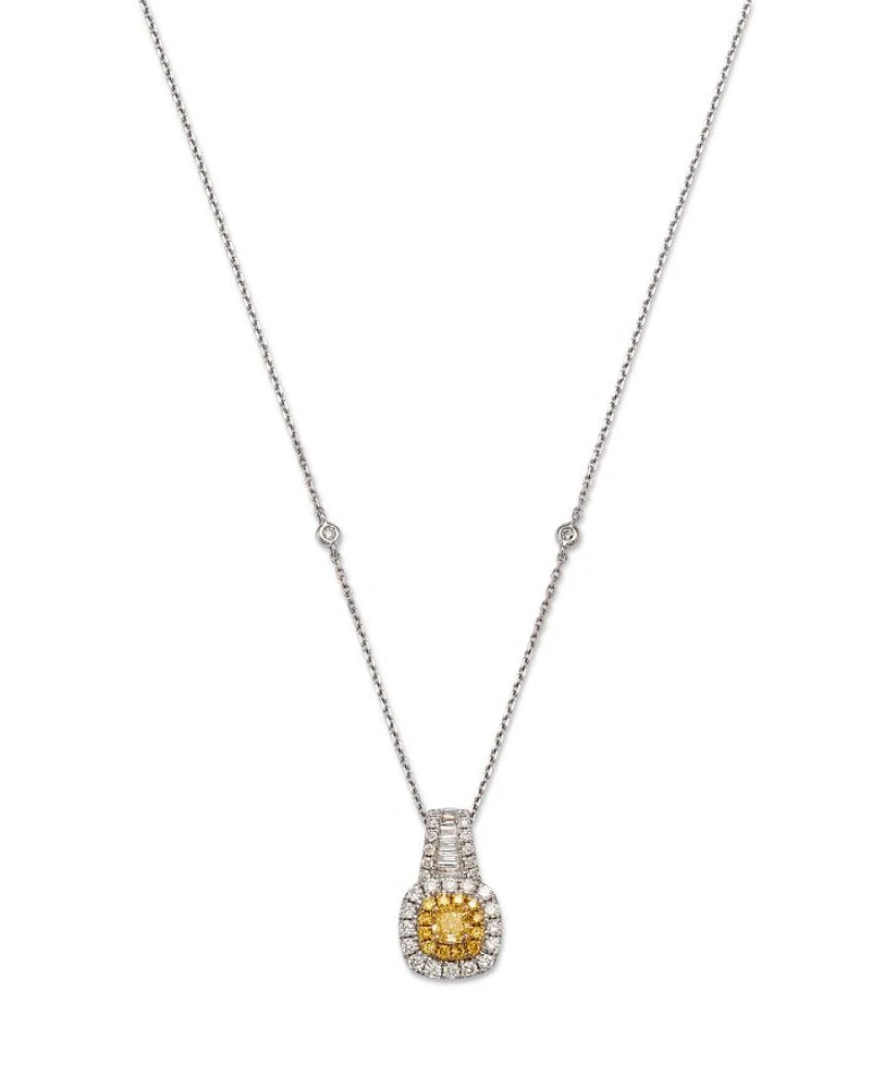 White & Yellow Diamond Halo Pendant Necklace in 14K Yellow & White Gold, 0.86 tcw