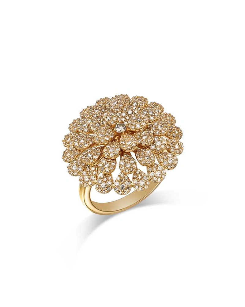 Diamond Flower Ring in 14K Yellow Gold, 1.50 tcw