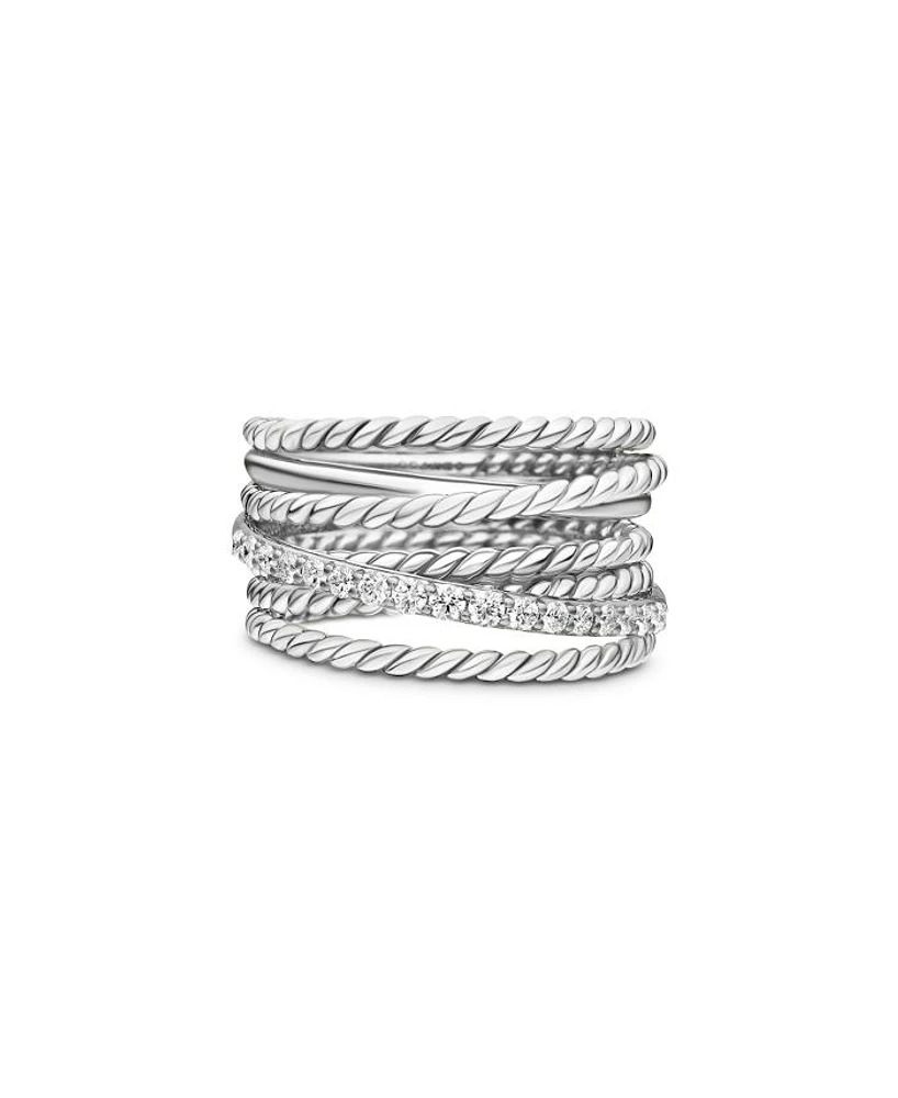 Crossover Wide Ring with Diamonds
