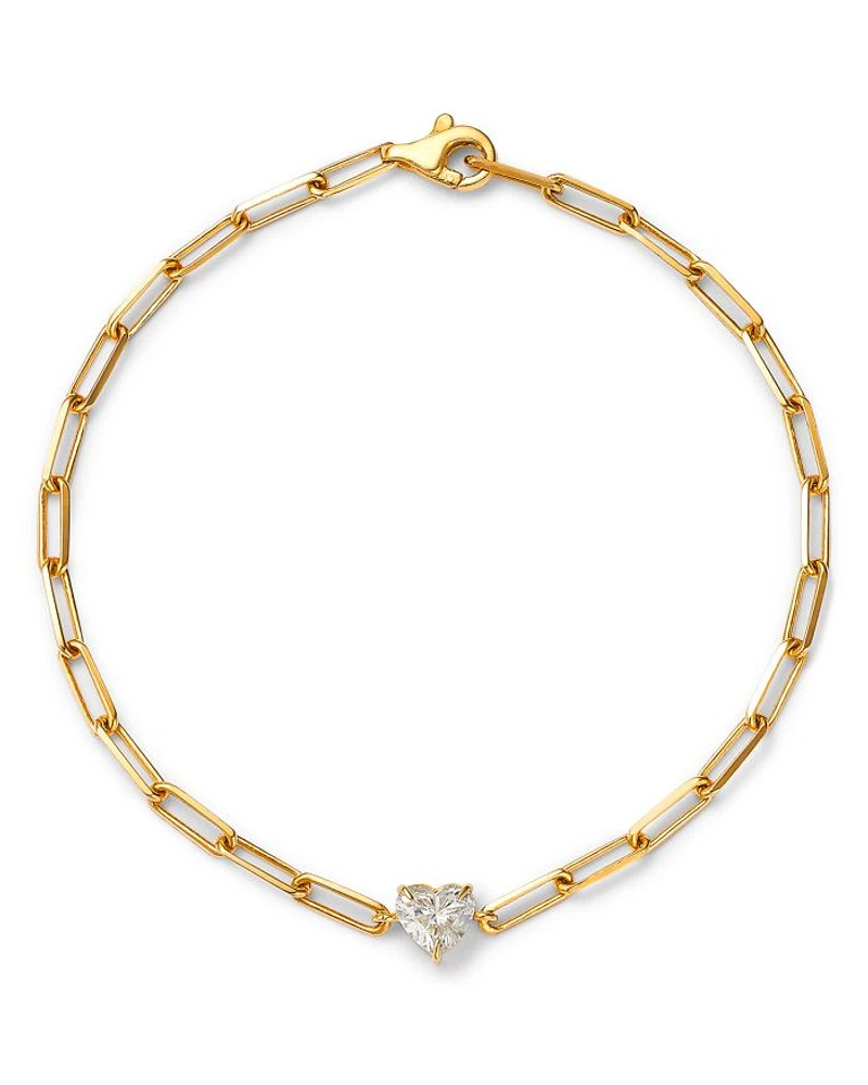 14K Yellow Gold Heart Lab Grown Diamond Paperclip Bracelet