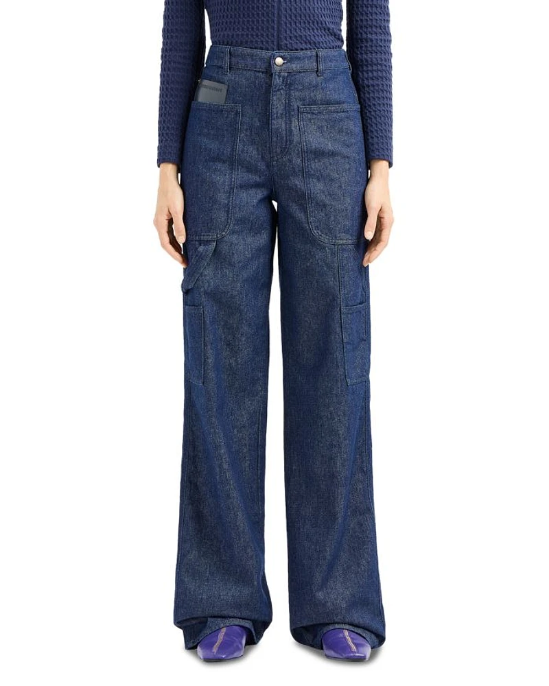 High Rise Cargo Jeans Dark Denim