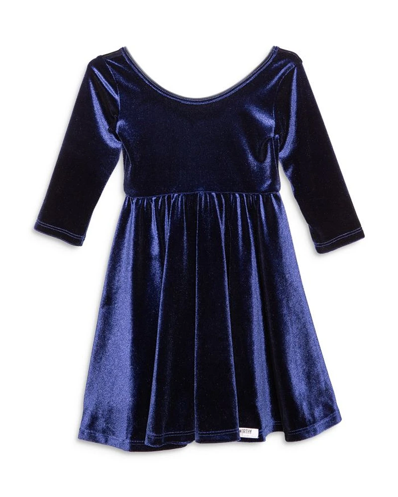 Girls' Twirly Dress Navy Stretch Velvet - Little Kid, Big Kid