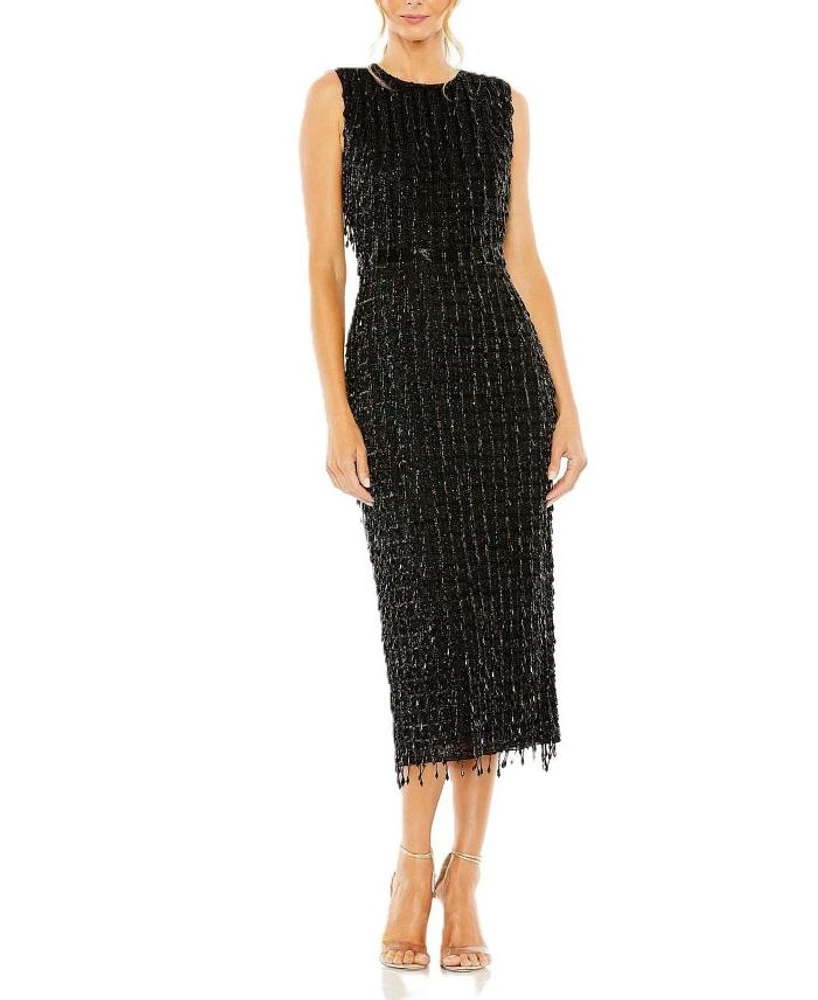 Sleeveless High Neck Beaded Mini Sheath Dress