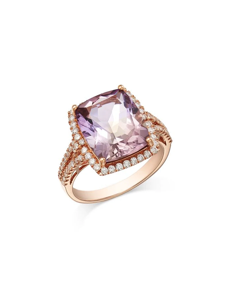Ametrine & Diamond Halo Ring in 14K Rose Gold