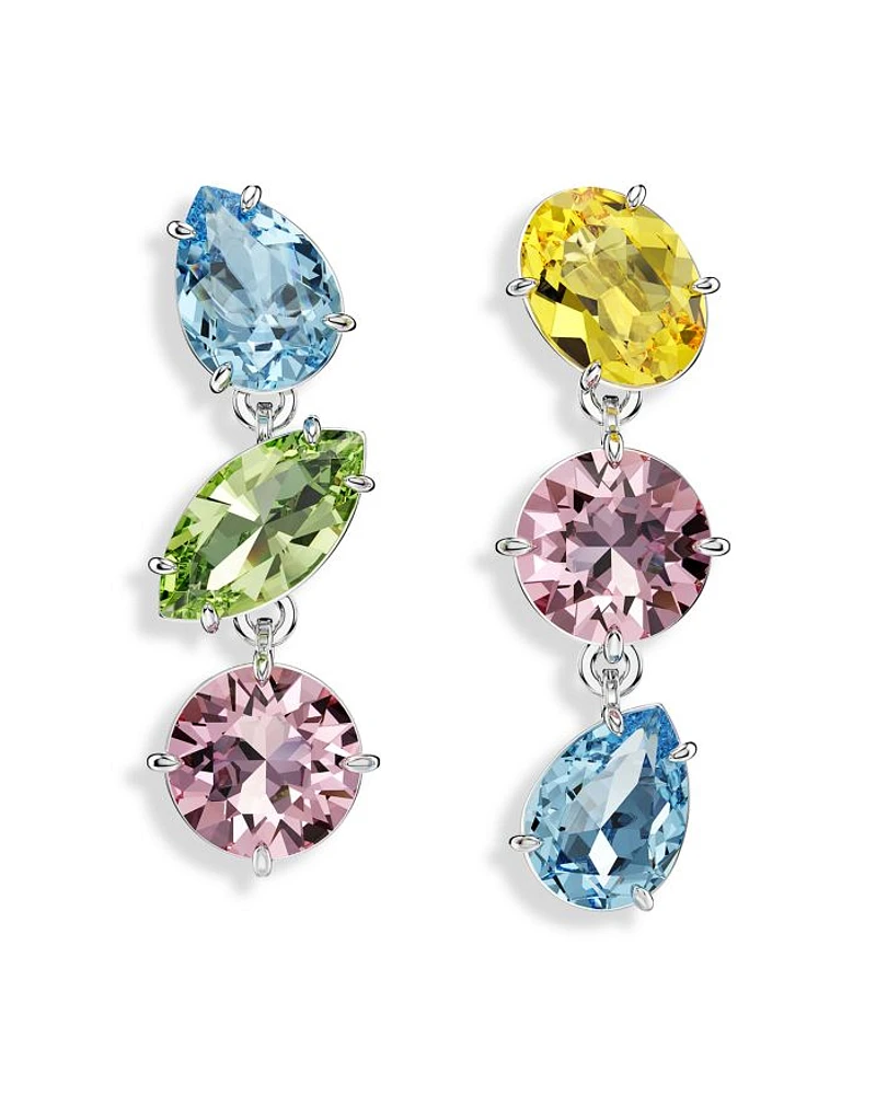 Gema Multicolor Crystal Mismatch Triple Drop Earrings in Rhodium Plated