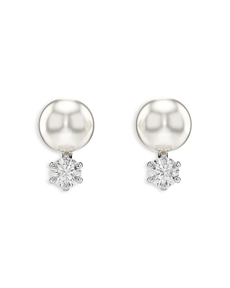Matrix Crystal & Imitation Pearl Stud Earrings in Rhodium Plated