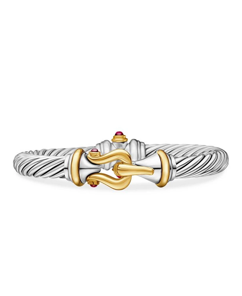 Sterling Silver & 18K Yellow Gold Cable Buckle Bracelet with Rhodalite Garnet