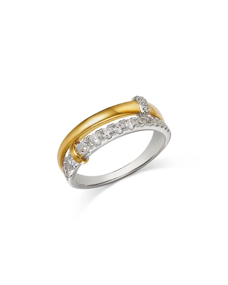 Diamond Double Row Ring in 14K White & Yellow Gold, 0.50 tcw