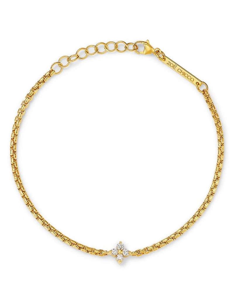 14K Yellow Gold Diamond Pendant Box Chain Bracelet