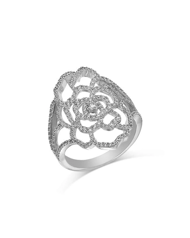 Diamond Flower Ring 14K White Gold, 0.75 tcw