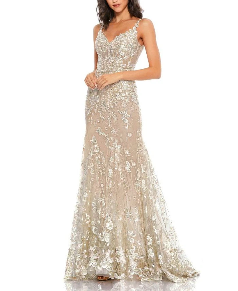 Floral Embroidered Corset Bodice Gown