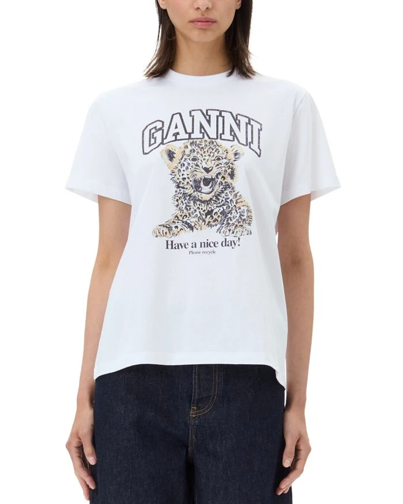 White Basic Jersey Leopard Relaxed Tee