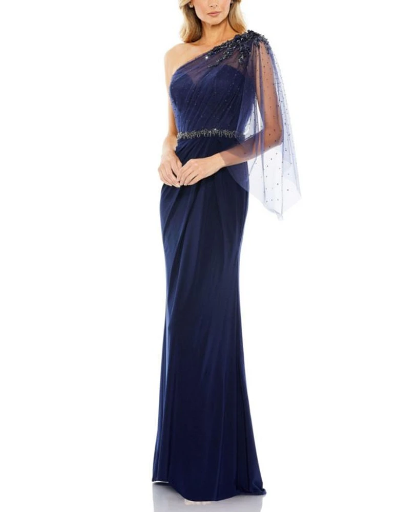 Embellished One Shoulder Draped Gown