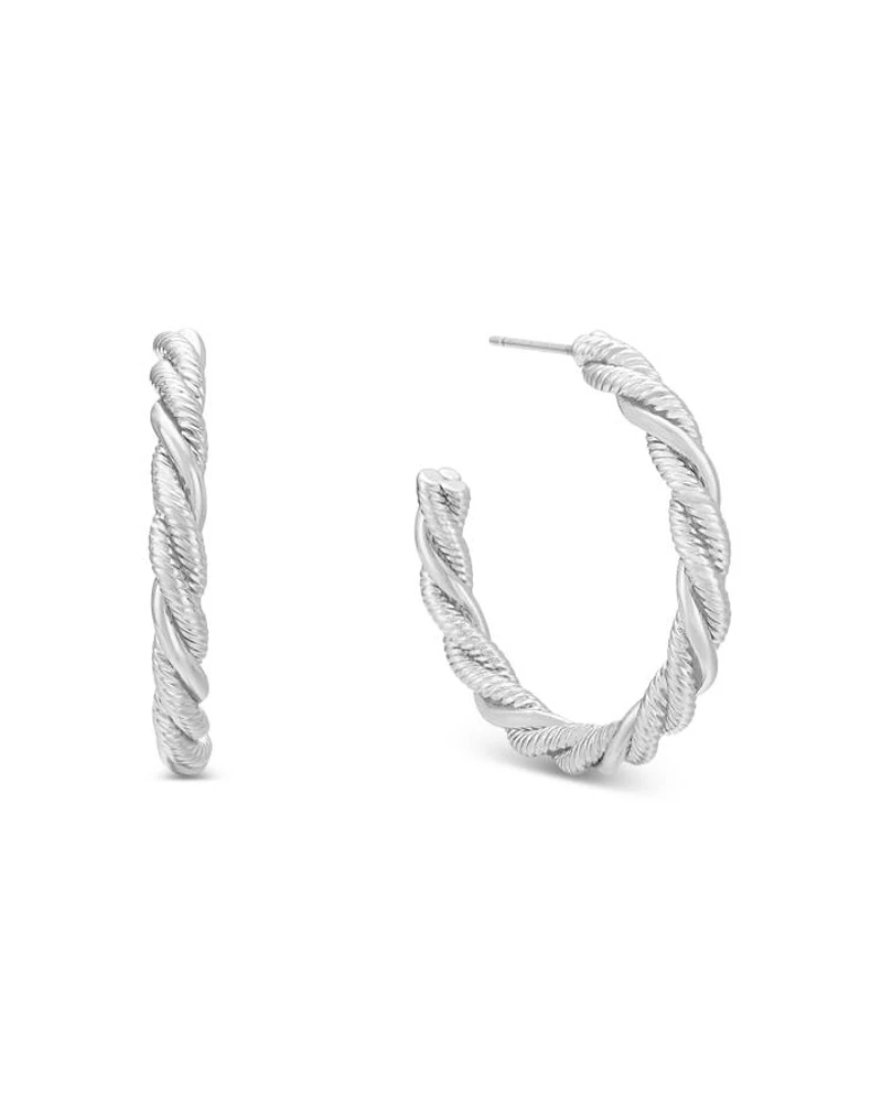 Spun Strands Twisted Hoop Earrings in Silver Plated