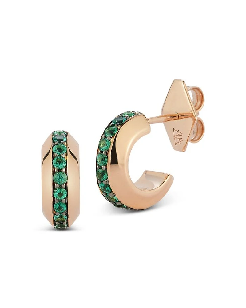 18K Rose Gold Emerald Knife Edge Grant Huggie Earrings